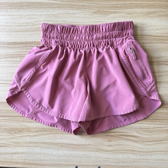Lululemon Athletica Tracker Mid Rise Shorts 0 Pink Pull On Zipper Pocket Lined - Picture 1 of 8